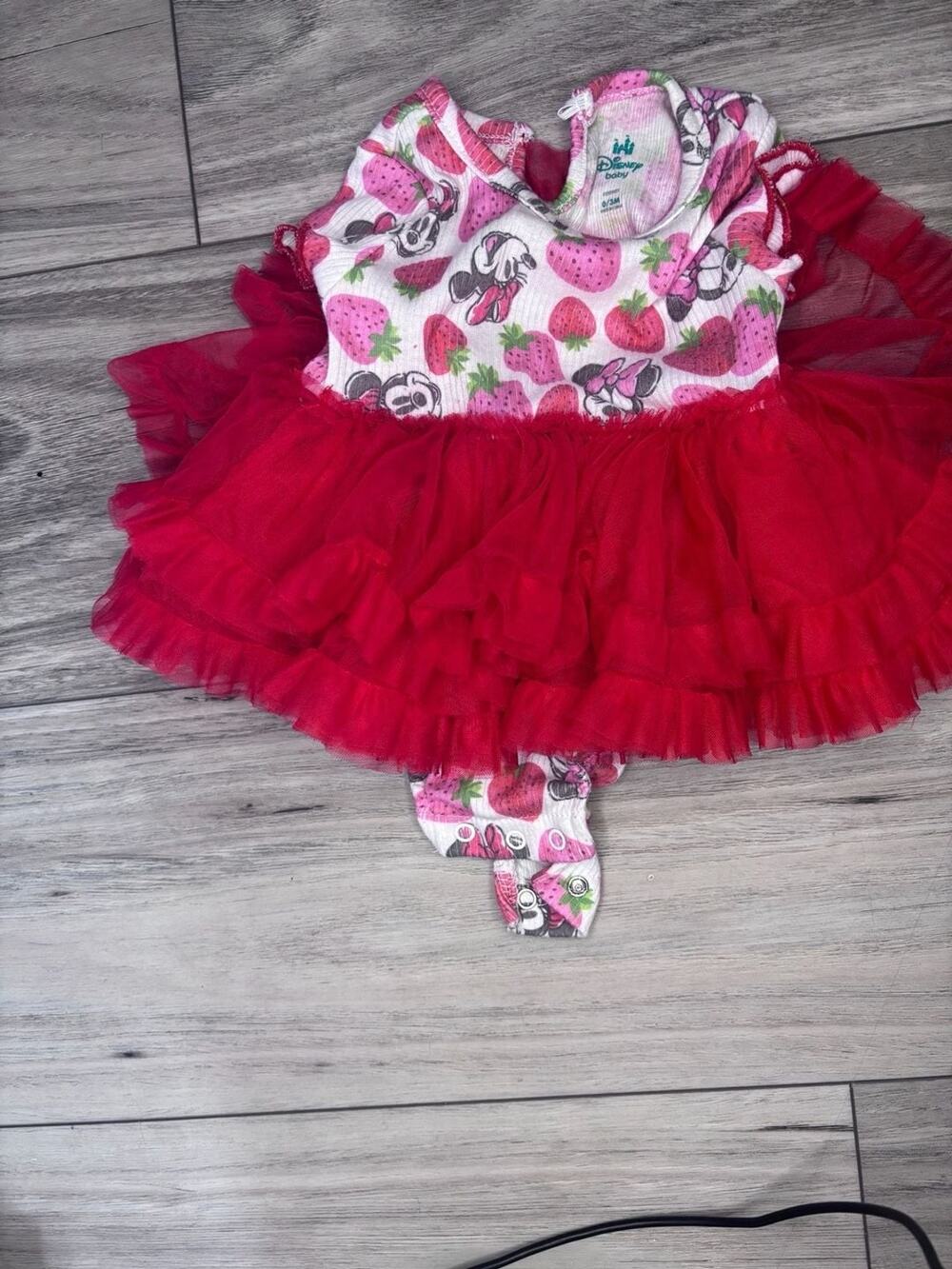 Disney Baby Minnie Mouse Strawberry Tutu Bodysuit Size 0-3M